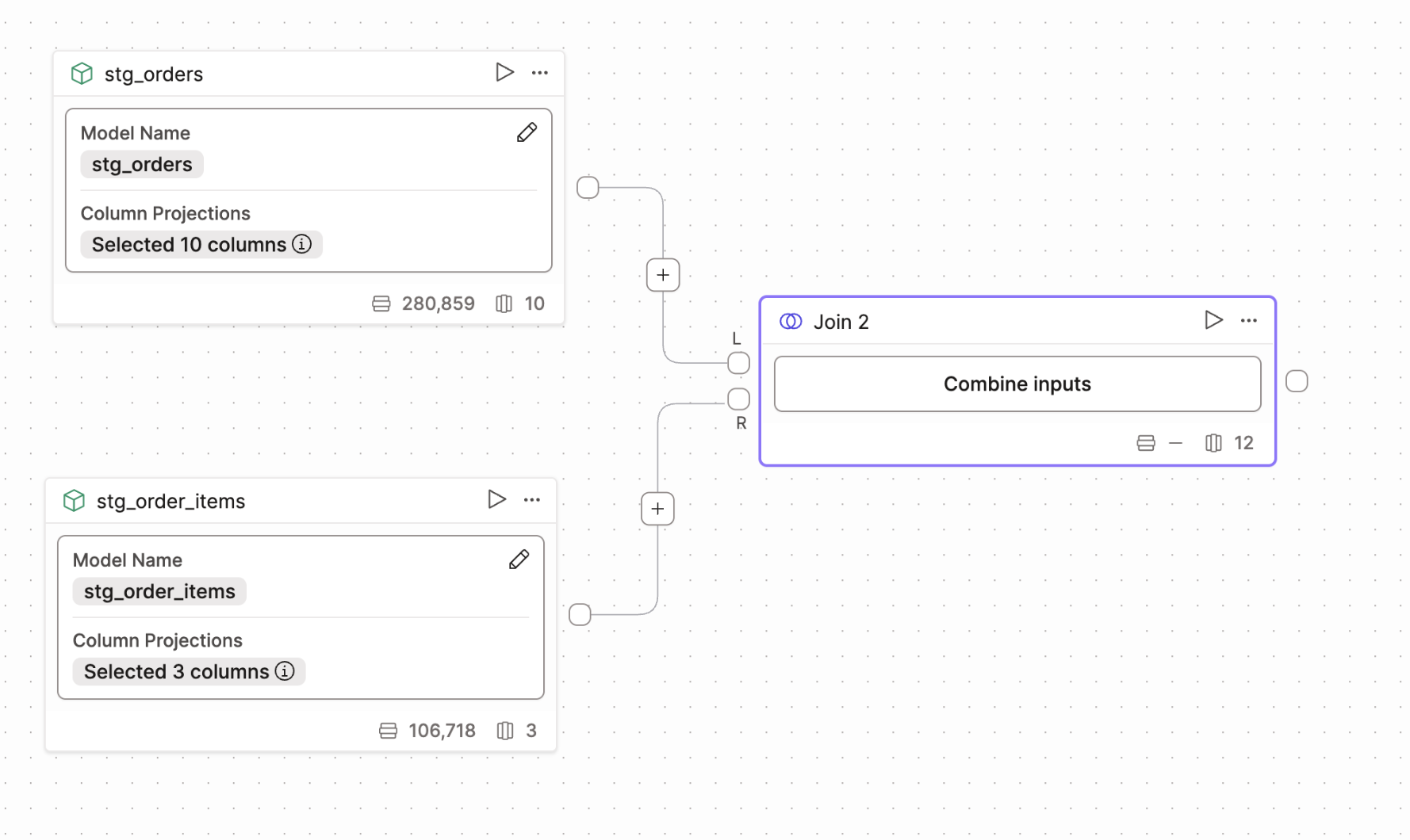 The join is connected to two model operators. The join is connected to two model operators.